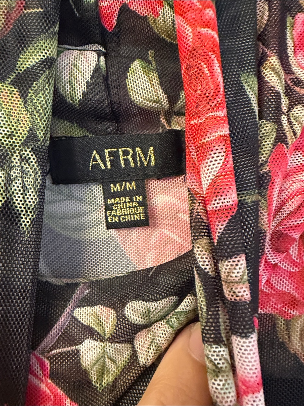 AFRM Black Floral Long-Sleeve Mesh Turtleneck Dress - Picture 2 of 3